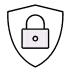 Shield icon with padlock symbol representing security.